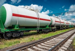 White railroad tank cars for oil and gas