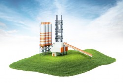 3d rendered illustration of an island with cement factory floating in the air. Isolated on white background